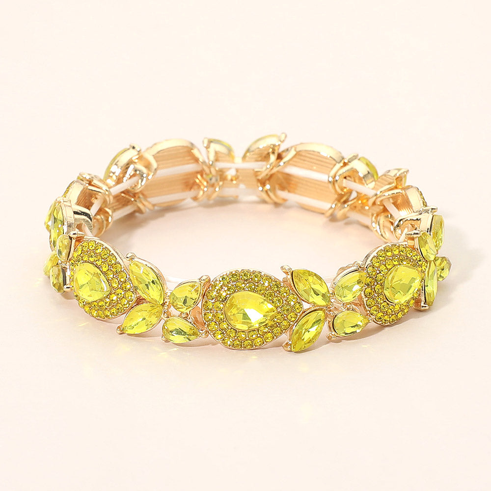 Marquise Teardrop Stone Cluster Beaded Stretch Bracelet 1