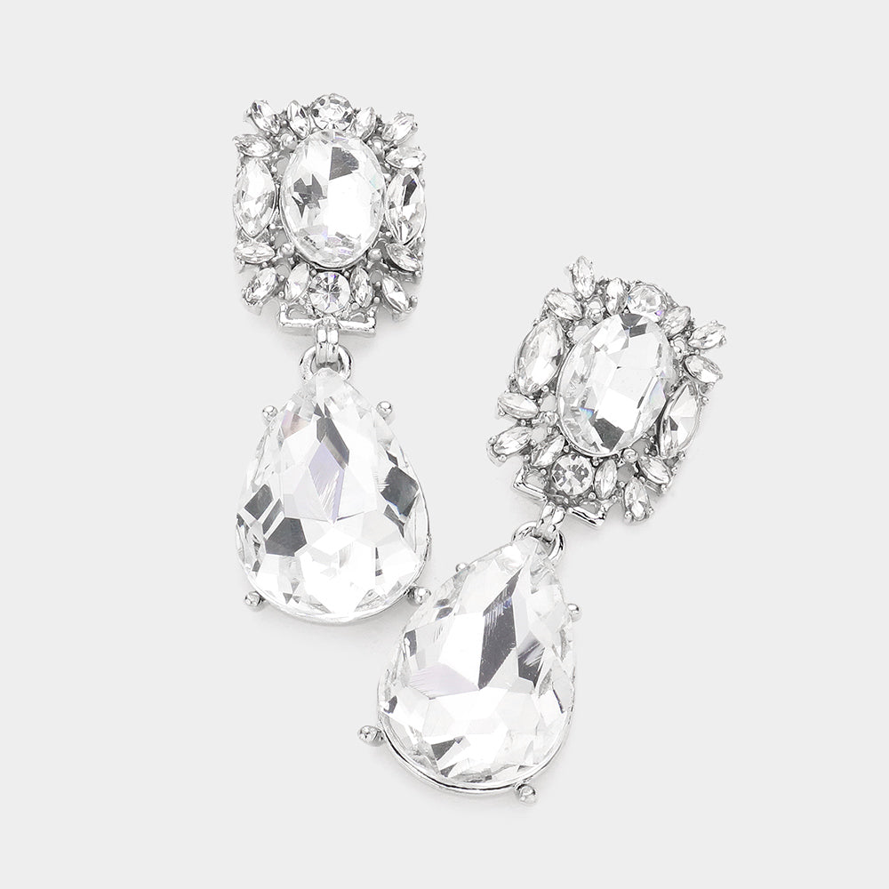 Multi Stone Cluster Teardrop Link Dangle Evening Earrings 1