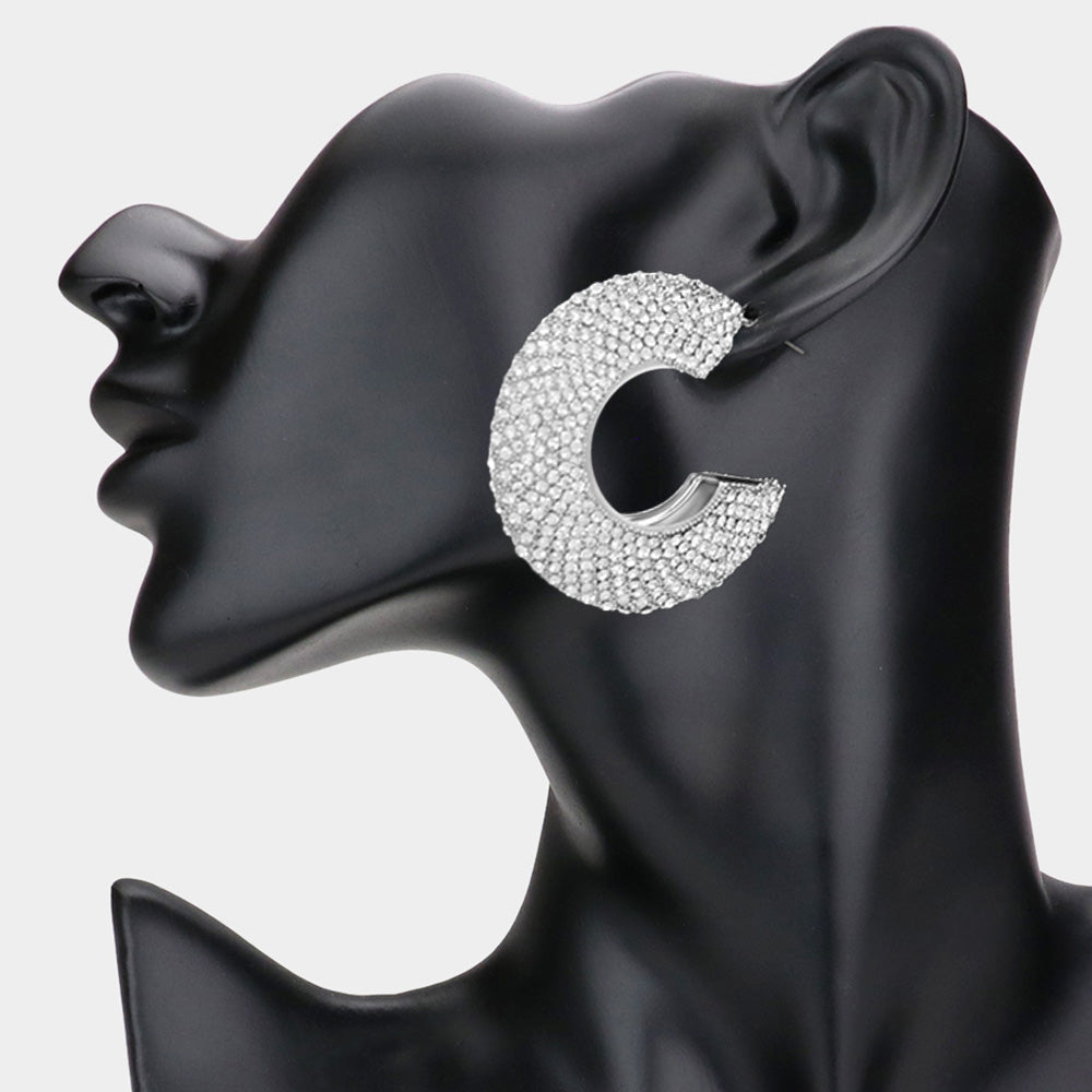 Rhinestone Studded Evening Hoop Earrings 1