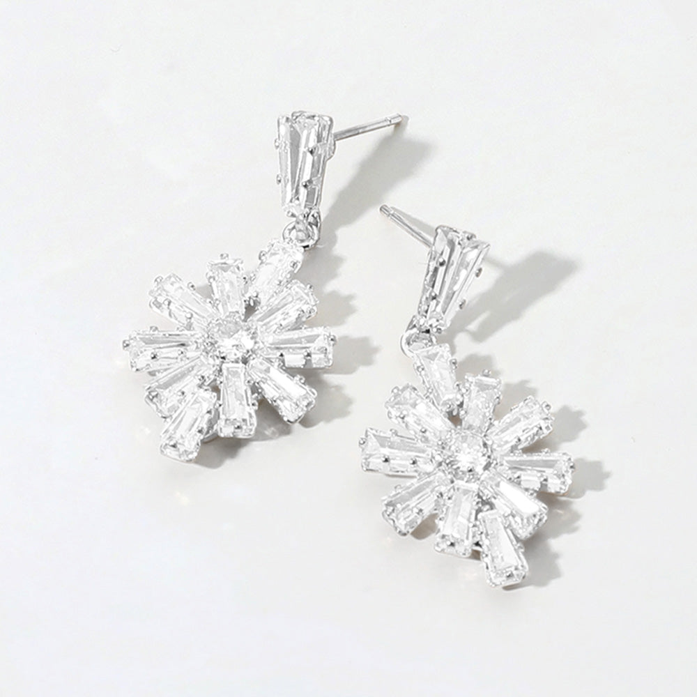 Flower CZ Stone Cluster Dangle Evening Earrings 1