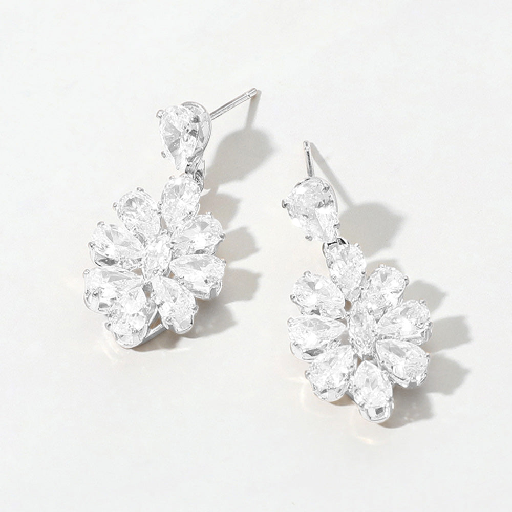 Flower CZ Stone Cluster Dangle Evening Earrings 1