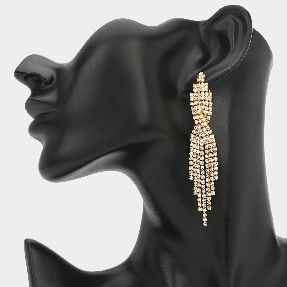 Rhinestone Tassel Drop Evening Earrings 1