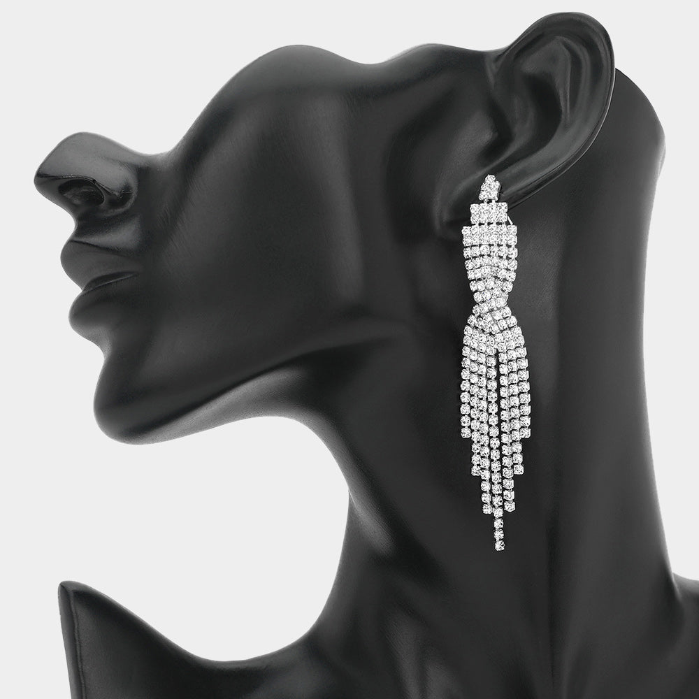 Rhinestone Tassel Drop Evening Earrings 2