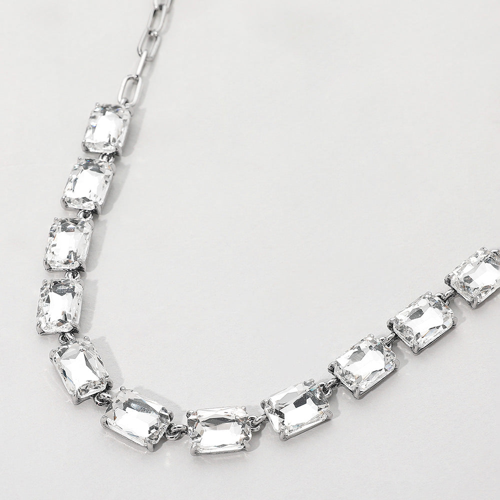 Cushion Rectangular Stone Cluster Link Evening Necklace 3