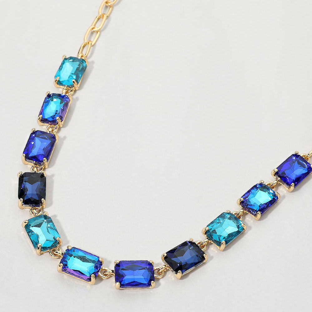 Cushion Rectangular Stone Cluster Link Evening Necklace 1