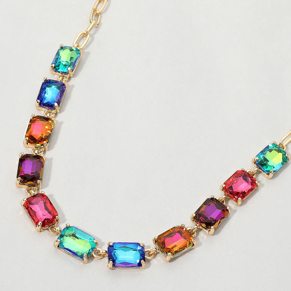 Cushion Rectangular Stone Cluster Link Evening Necklace 2