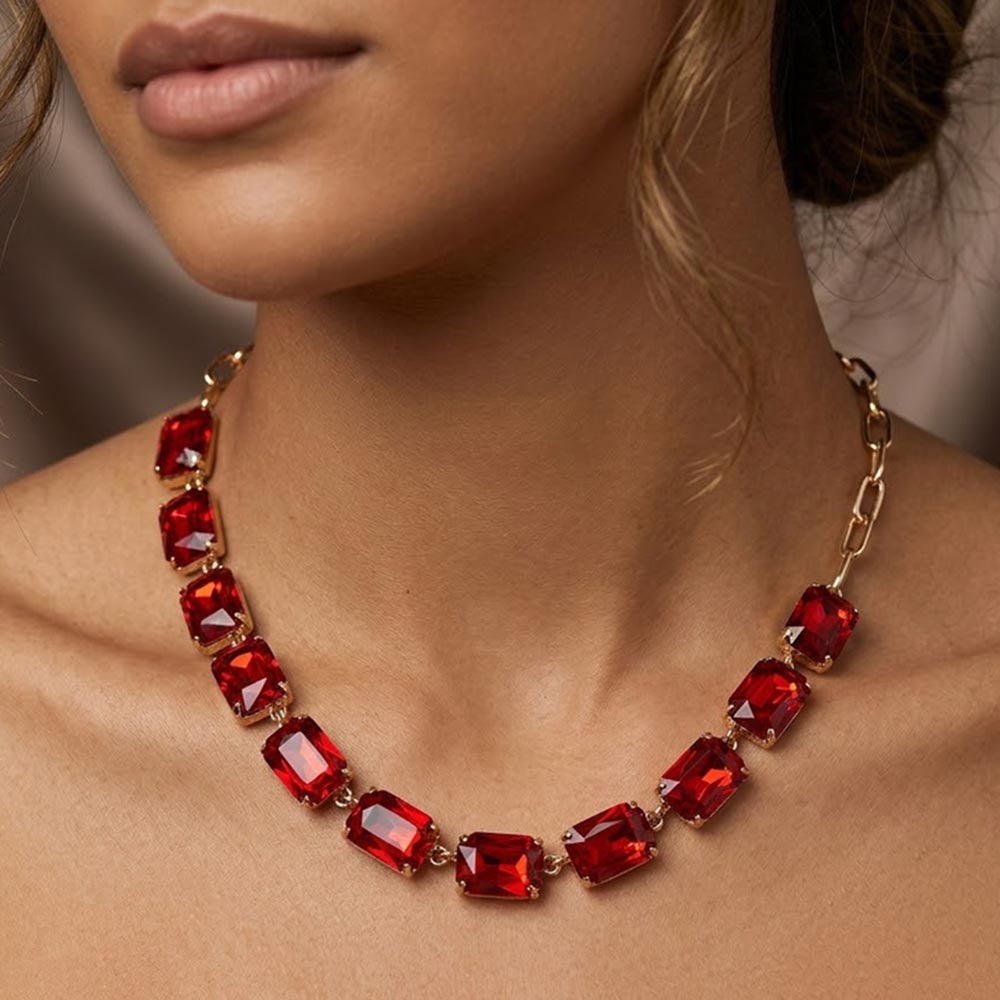 Cushion Rectangular Stone Cluster Link Evening Necklace 4