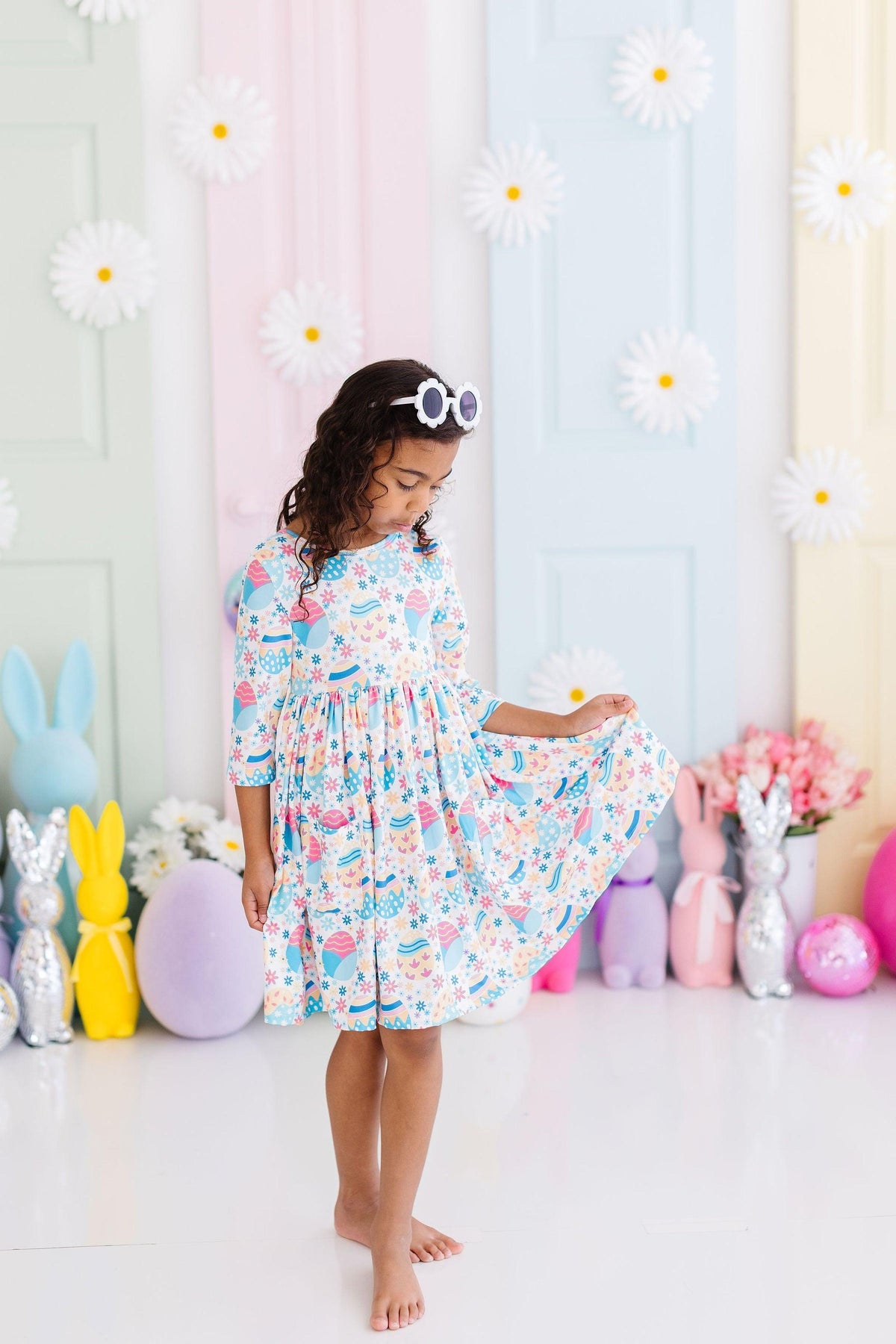 Egg-cellent 3/4 Sleeve Pocket Twirl Dress 3