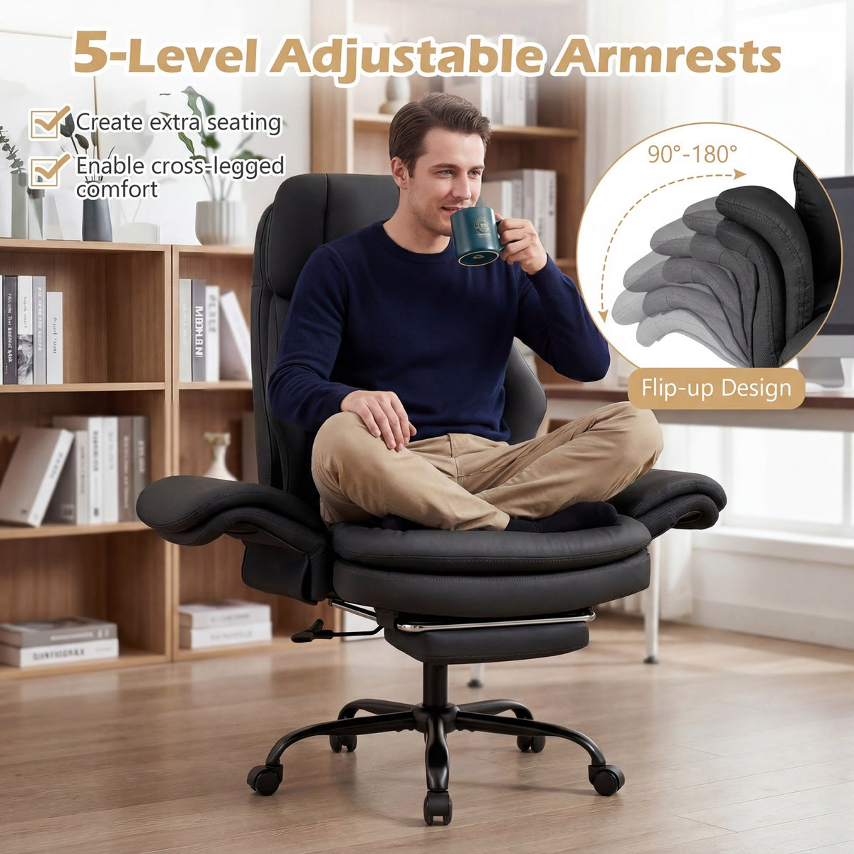 Big and Tall Office Chair with Retractable Footrest 500 lbs 5