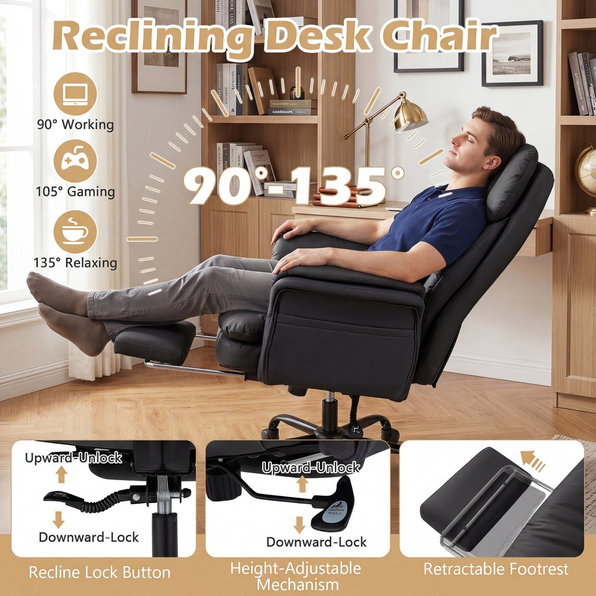 Big and Tall Office Chair with Retractable Footrest 500 lbs 6