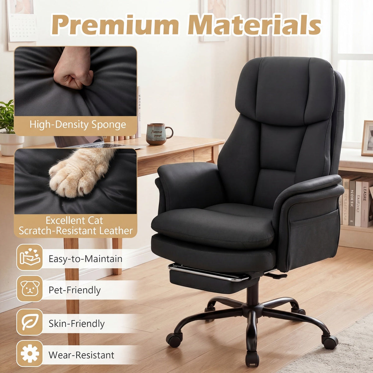 Big and Tall Office Chair with Retractable Footrest 500 lbs 7