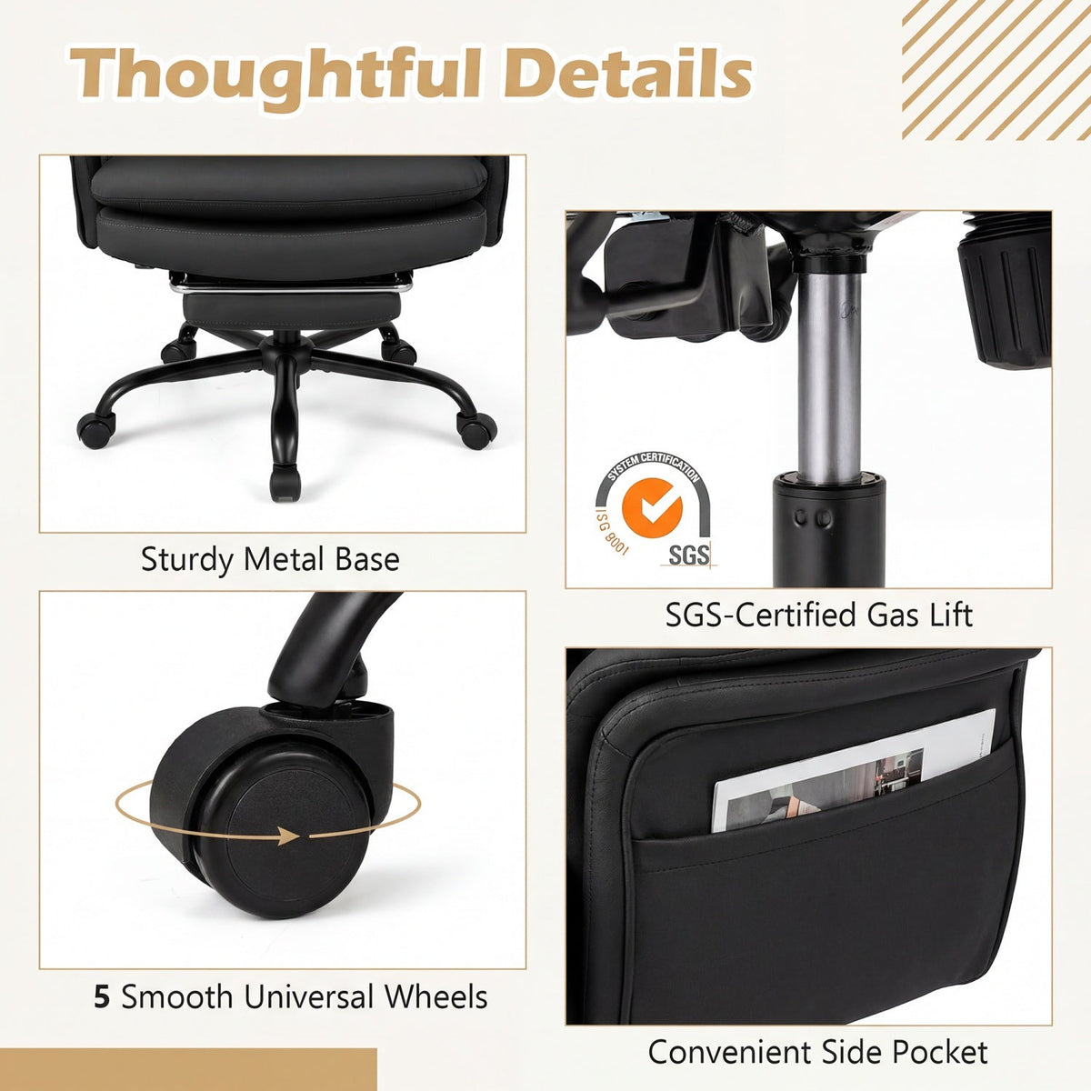 Big and Tall Office Chair with Retractable Footrest 500 lbs 8
