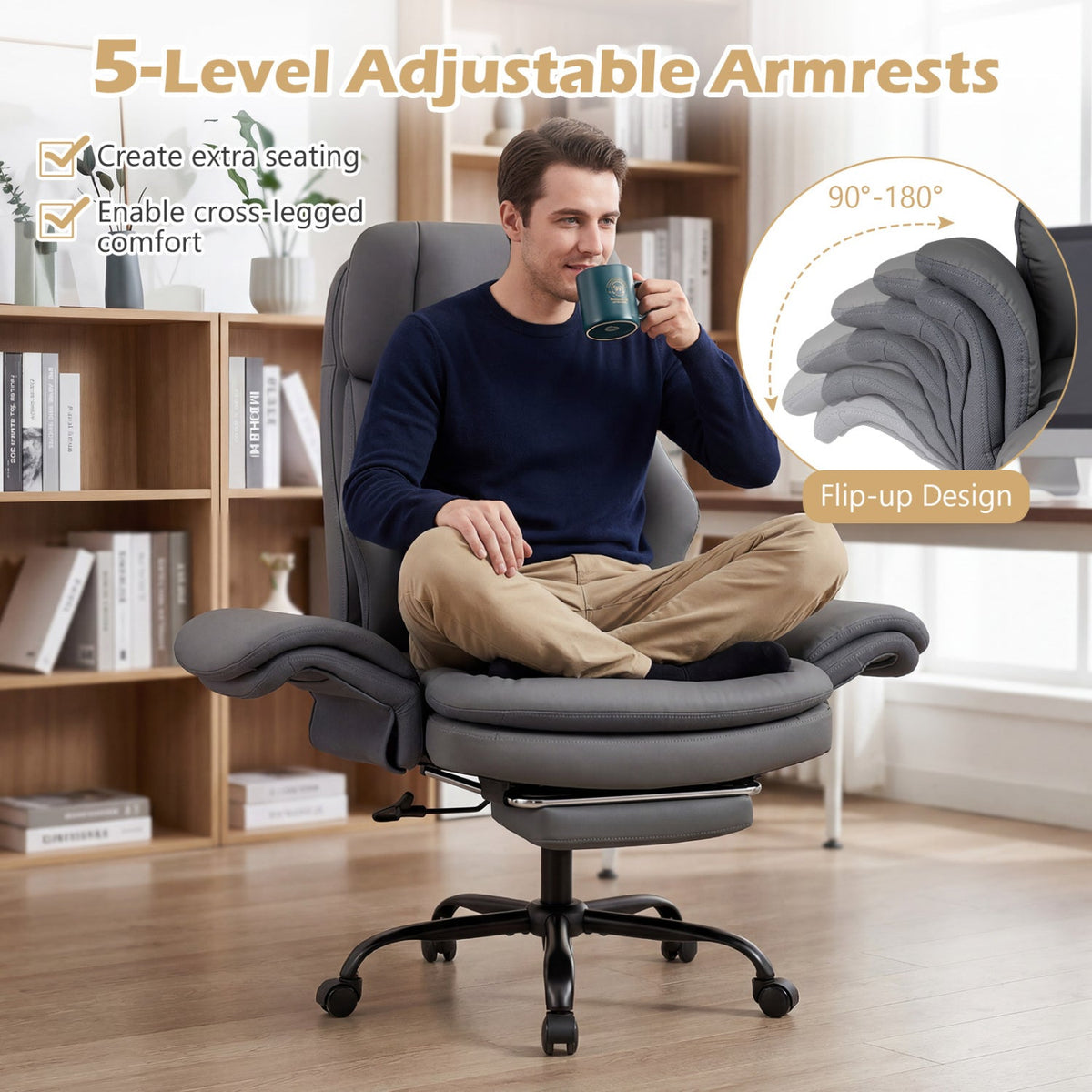 Big and Tall Office Chair with Retractable Footrest 500 lbs 14