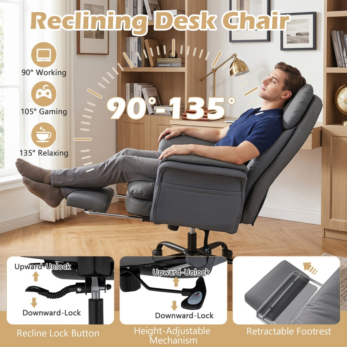 Big and Tall Office Chair with Retractable Footrest 500 lbs 15