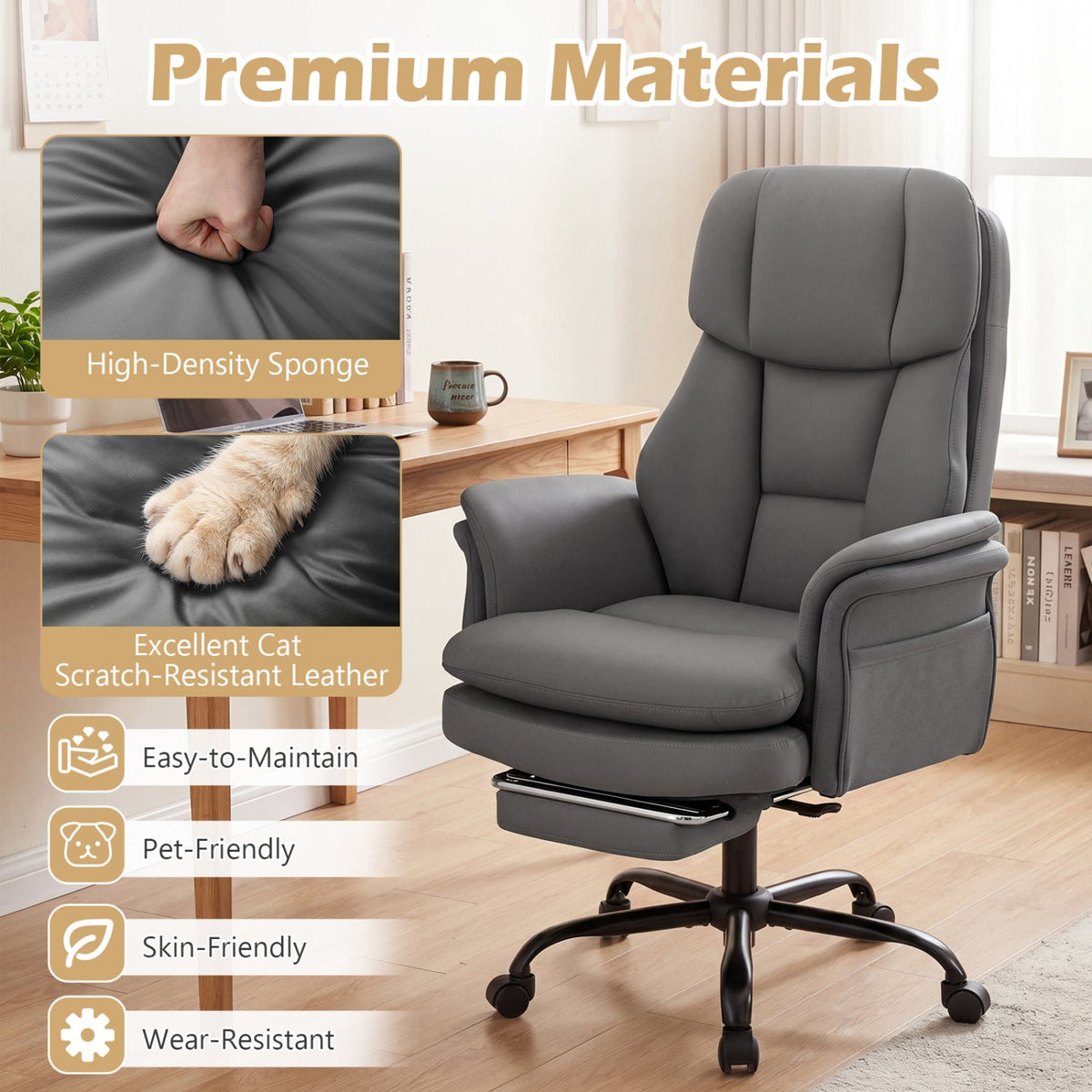 Big and Tall Office Chair with Retractable Footrest 500 lbs 16