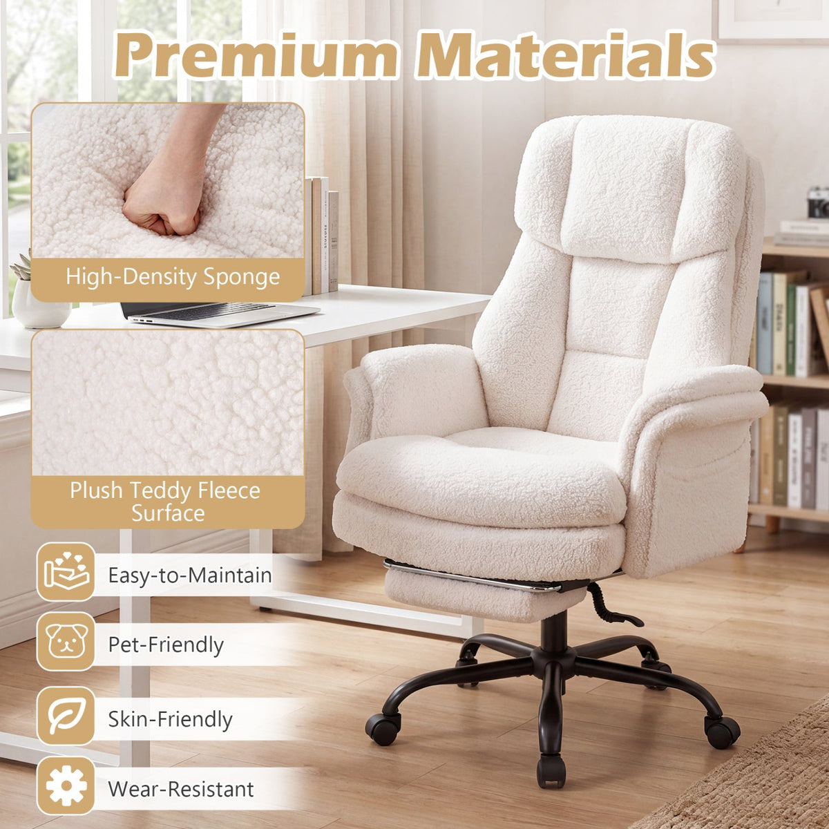 Big and Tall Office Chair with Retractable Footrest 500 lbs 24