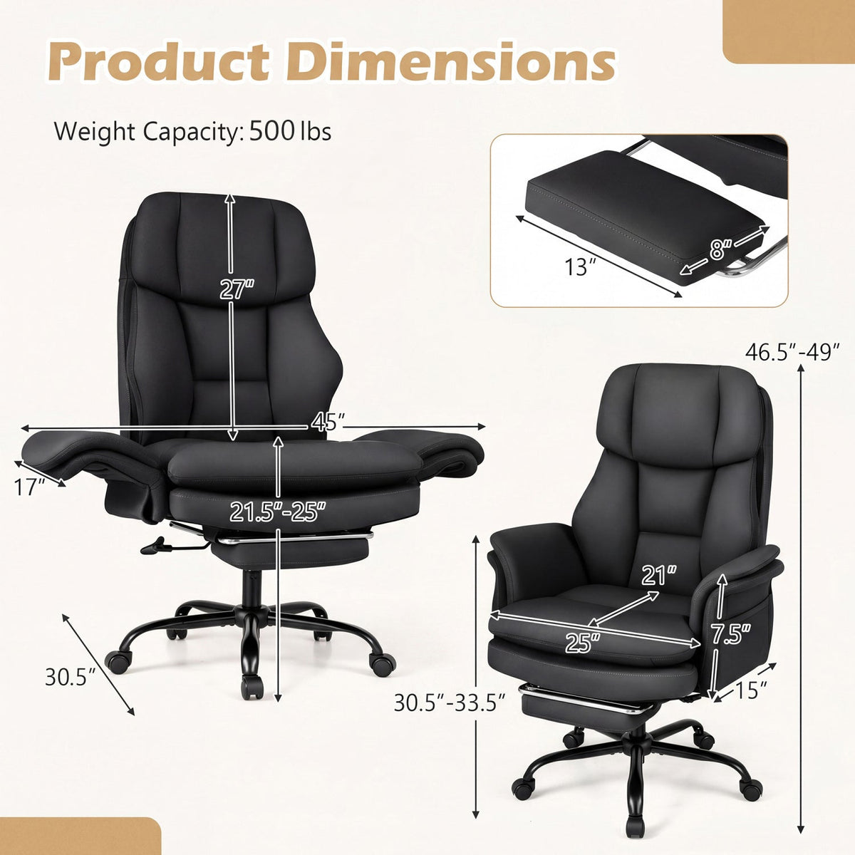 Big and Tall Office Chair with Retractable Footrest 500 lbs 4