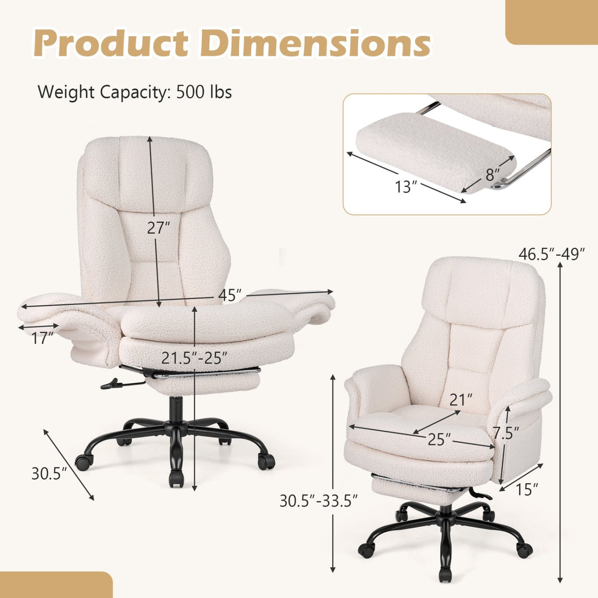 Big and Tall Office Chair with Retractable Footrest 500 lbs 21