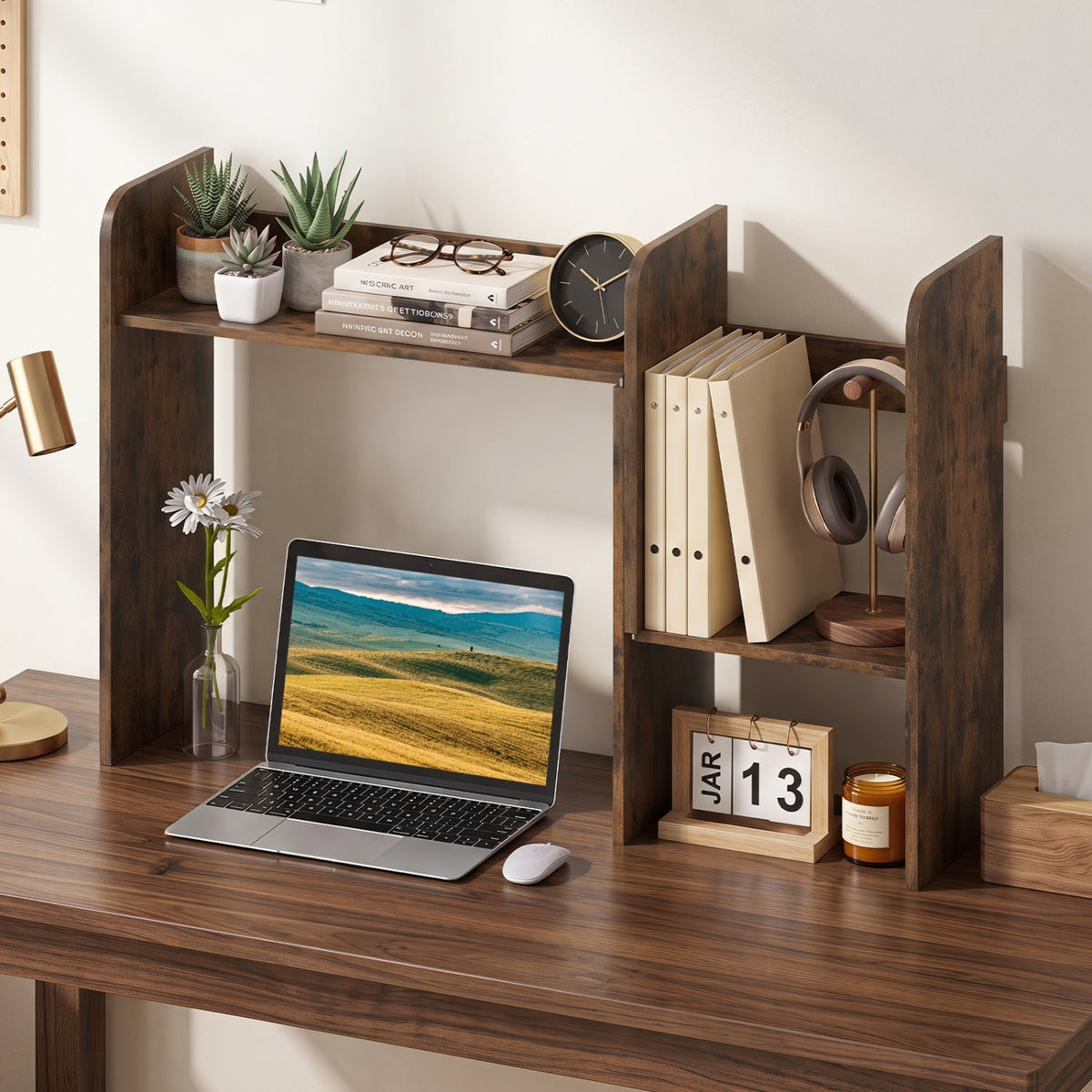 Expandable Desktop Bookshelf with Open Storage Cubes 9