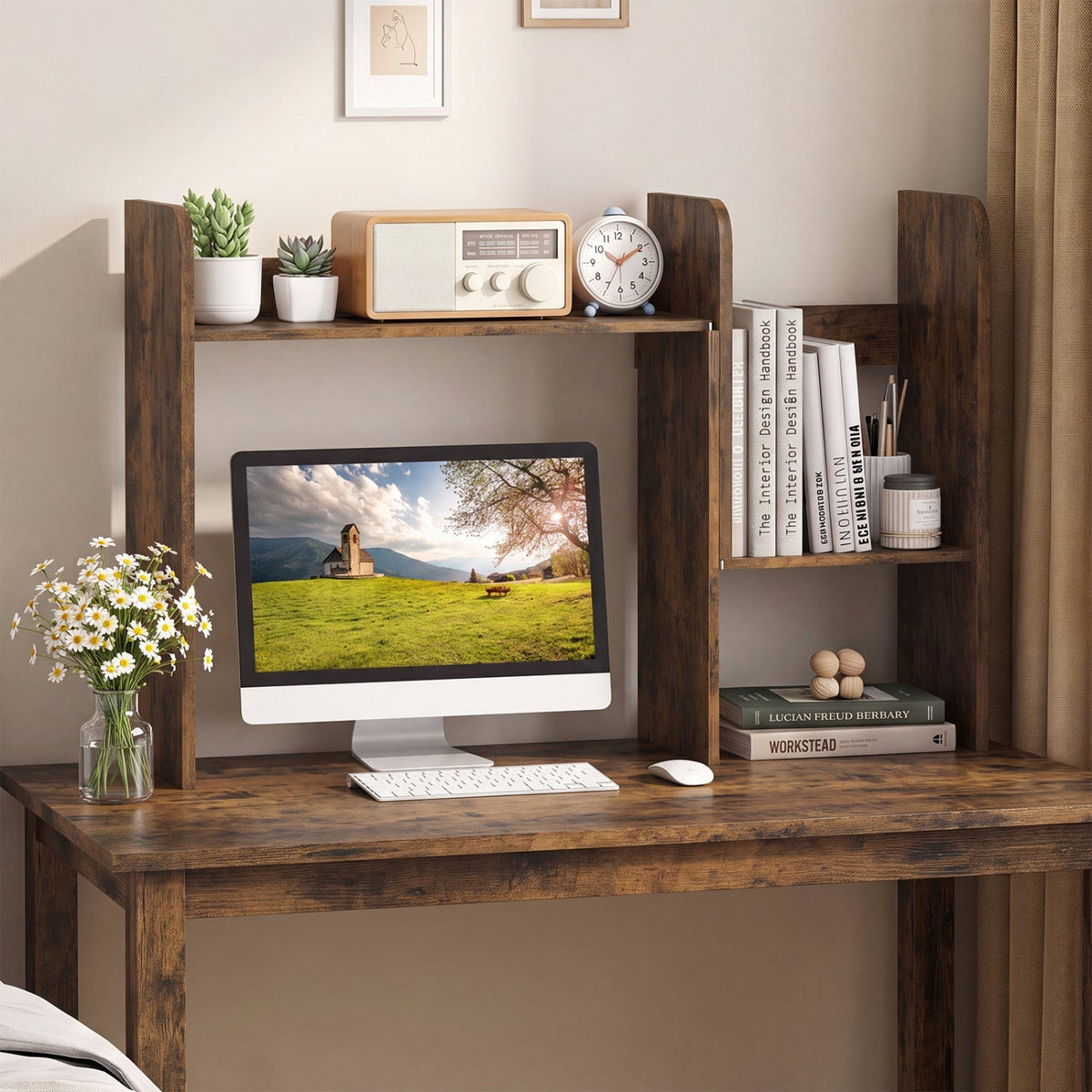 Expandable Desktop Bookshelf with Open Storage Cubes 10