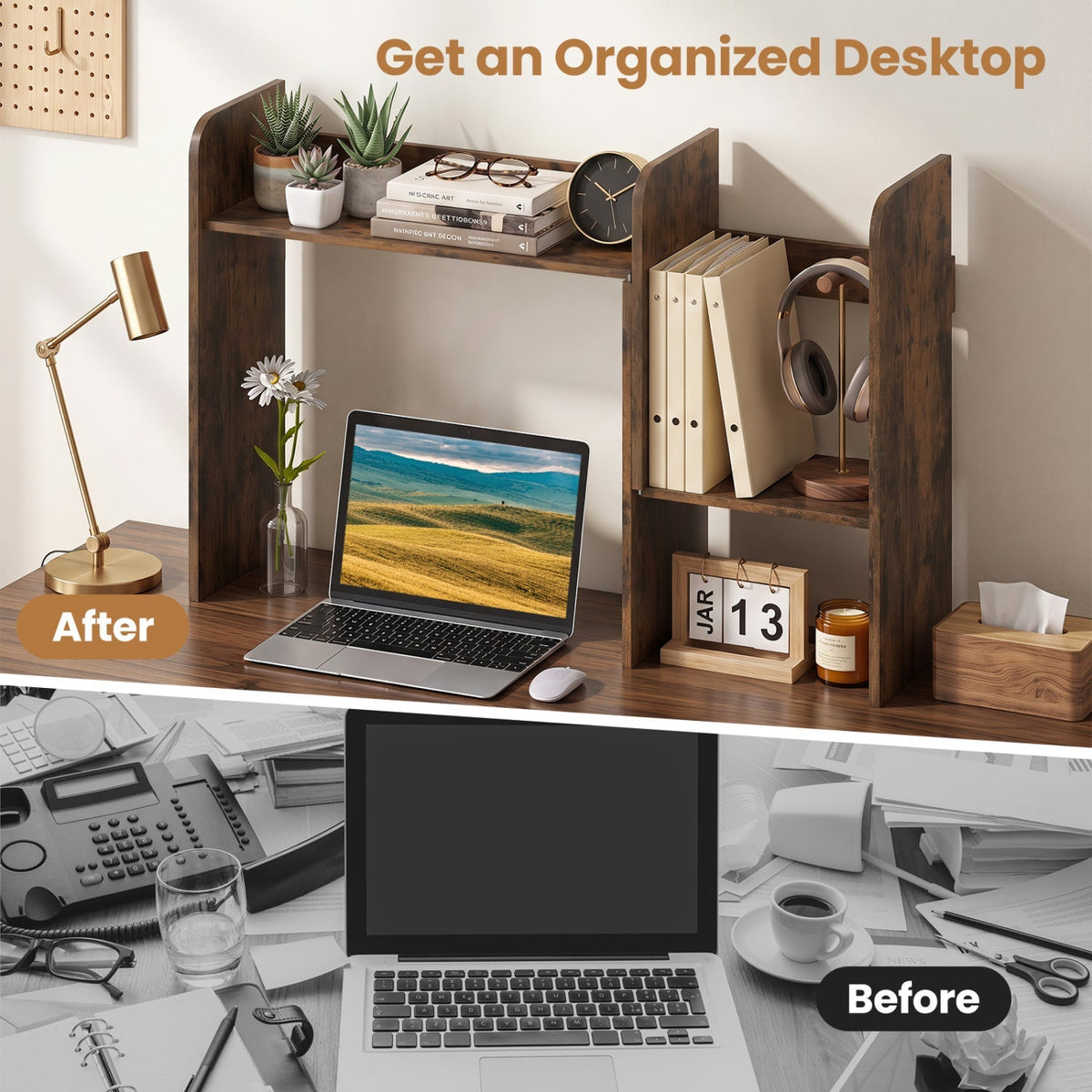 Expandable Desktop Bookshelf with Open Storage Cubes 16