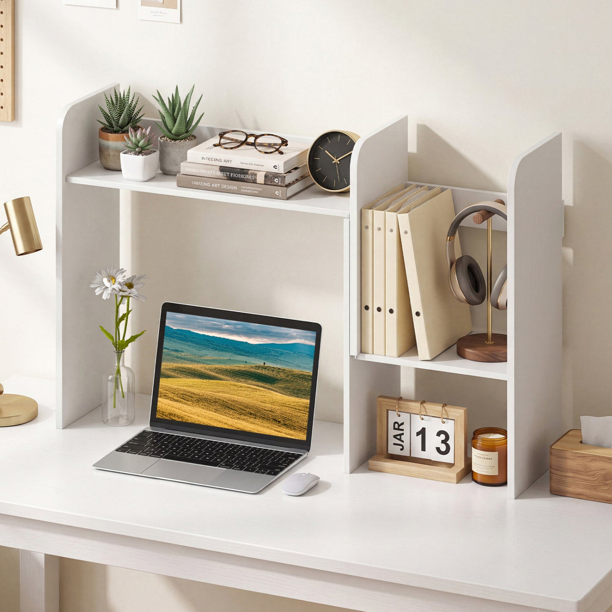 Expandable Desktop Bookshelf with Open Storage Cubes 1