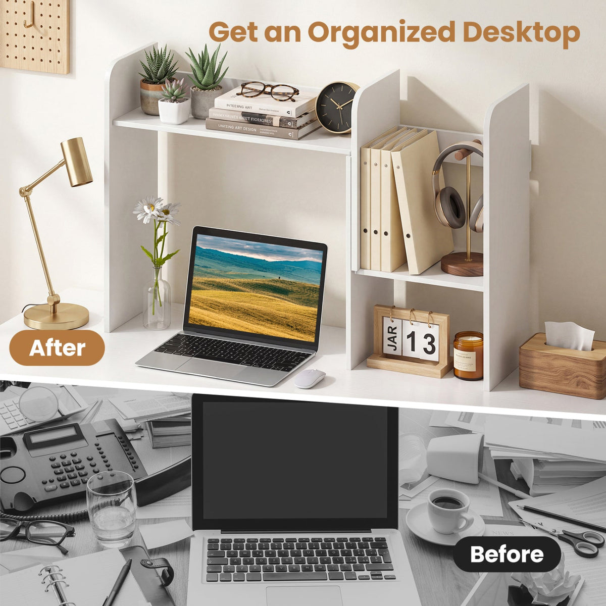 Expandable Desktop Bookshelf with Open Storage Cubes 8
