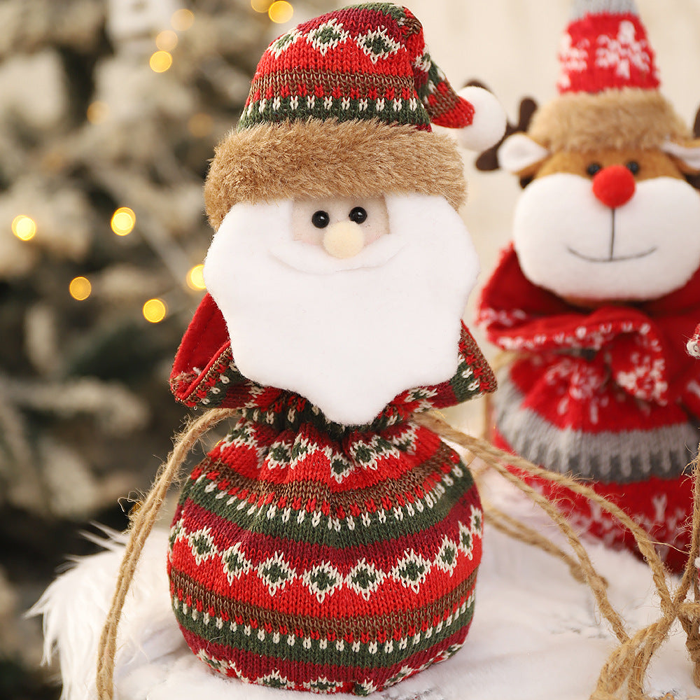 New 3D Knitted Fabric Doll Apple Bag Christmas Decorations Children's Day Gift Bundle Pocket Candy Bag 4