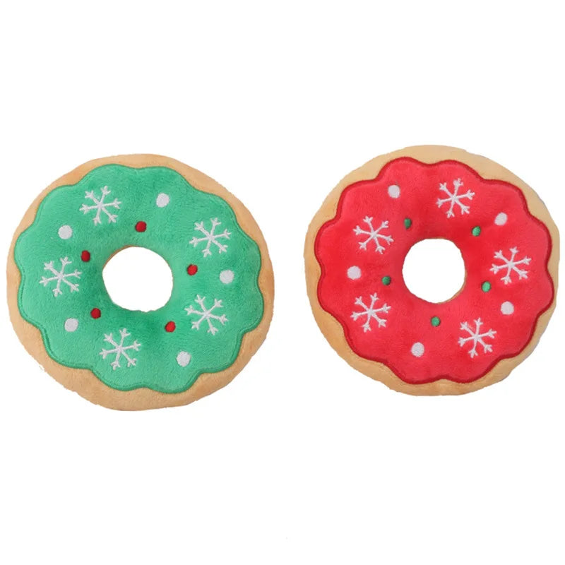 Xmas Pet Dog Plush Noise Chewing Toy Santa Elk Gingerbread Man Donut Cat Dog Christmas Series Cartoon Dog Toy Plush Squeak Toy 6