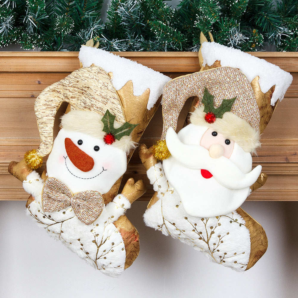 Christmas Decorative Socks Gift Bag Candy Bag Jewelry Gold 3D Christmas Socks Gift Bag 5