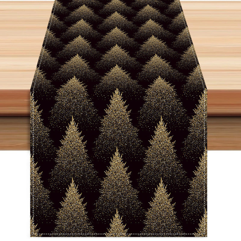 Golden Christmas Tree Printed Table Flag Winter Festival Home Living Room Dining Table Decoration Tablecloth Mat Tea Flag 6