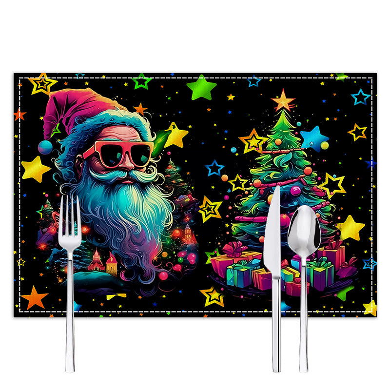 Christmas table mat with white linen starry sky and Santa Claus print 6