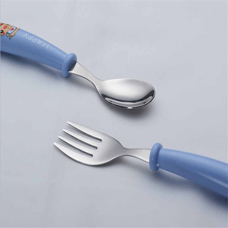 Baby Gadgets Tableware Set Children Utensil Stainless Steel Toddler Dinnerware Cutlery Cartoon Infant Food Feeding Spoon Fork 3