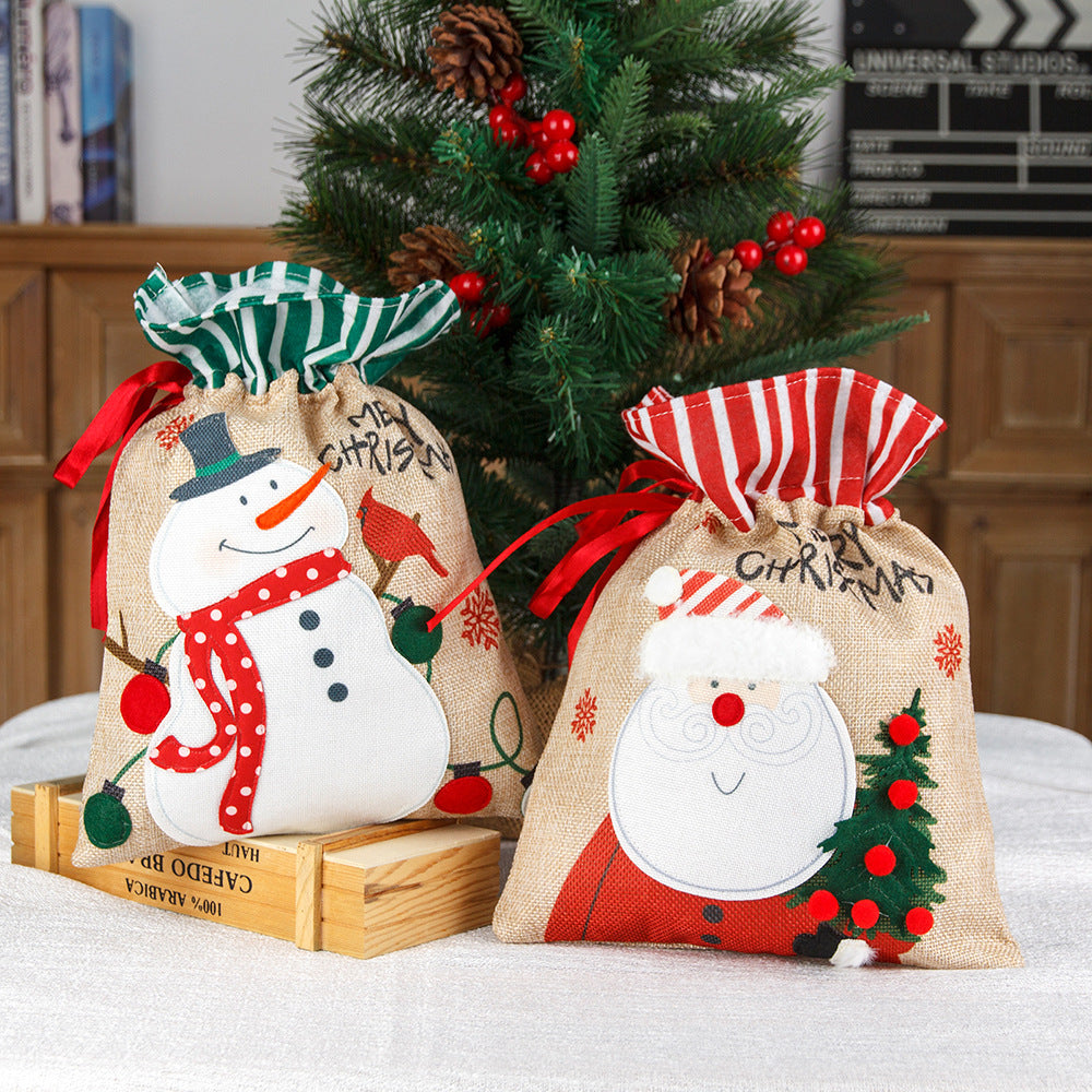 Christmas decorations, burlap gift bags, candy bags, apple bags, cartoon Christmas gift bags 5