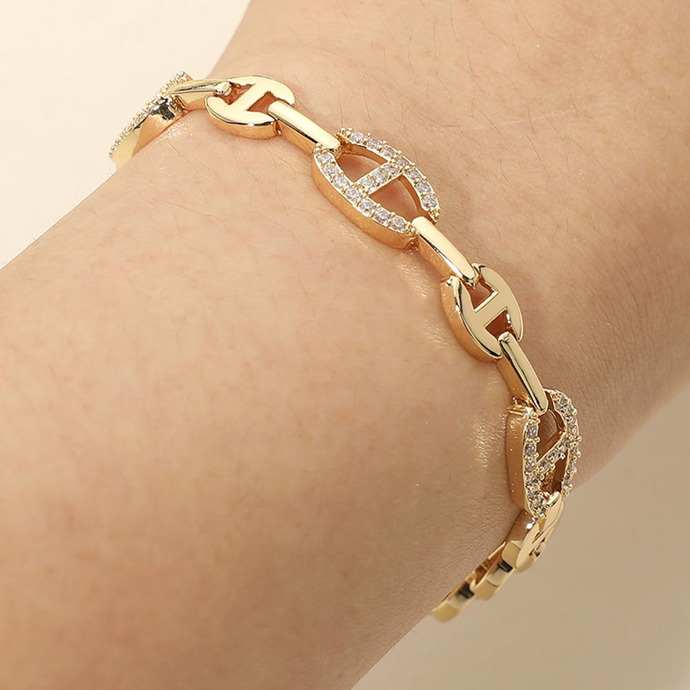 CZ Pave Geometric Link Bracelet 1