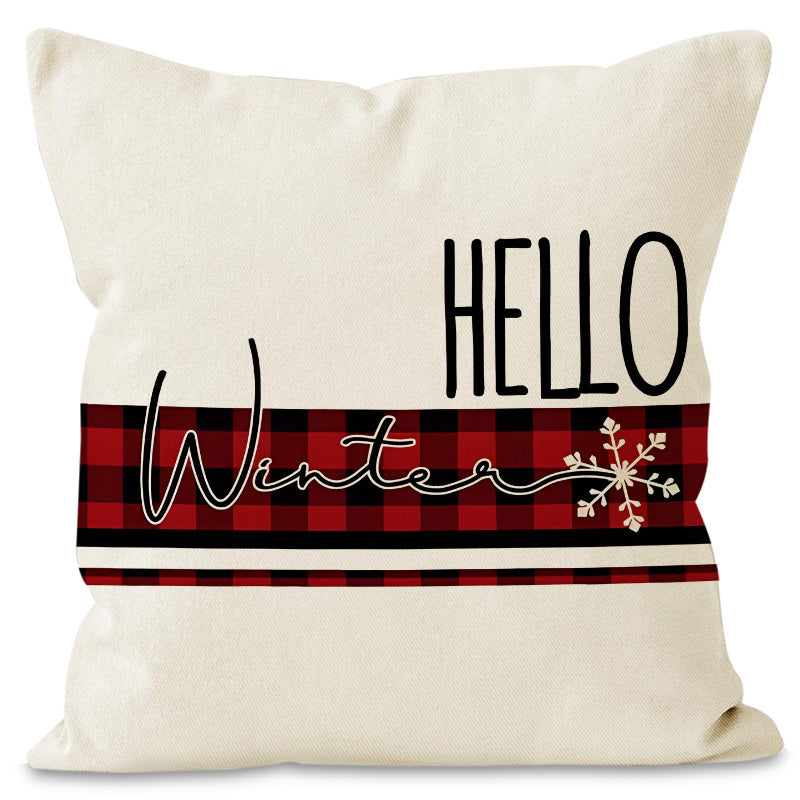 Christmas Pillowcase Linen Red Black Checkered Letter Printed Pillow Cover Holiday Living Room Decoration 8