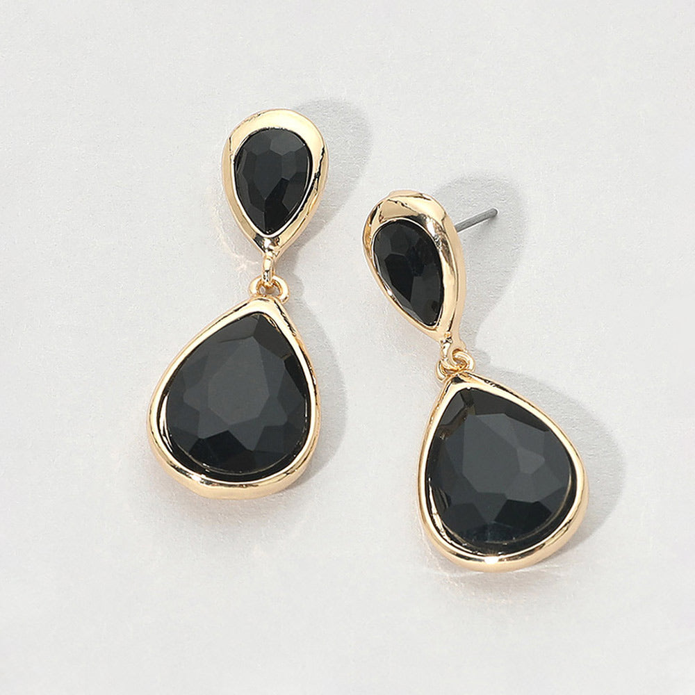 Teardrop Faceted Stone Drop Dangle Earrings 1