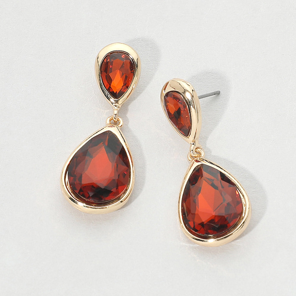 Teardrop Faceted Stone Drop Dangle Earrings 3