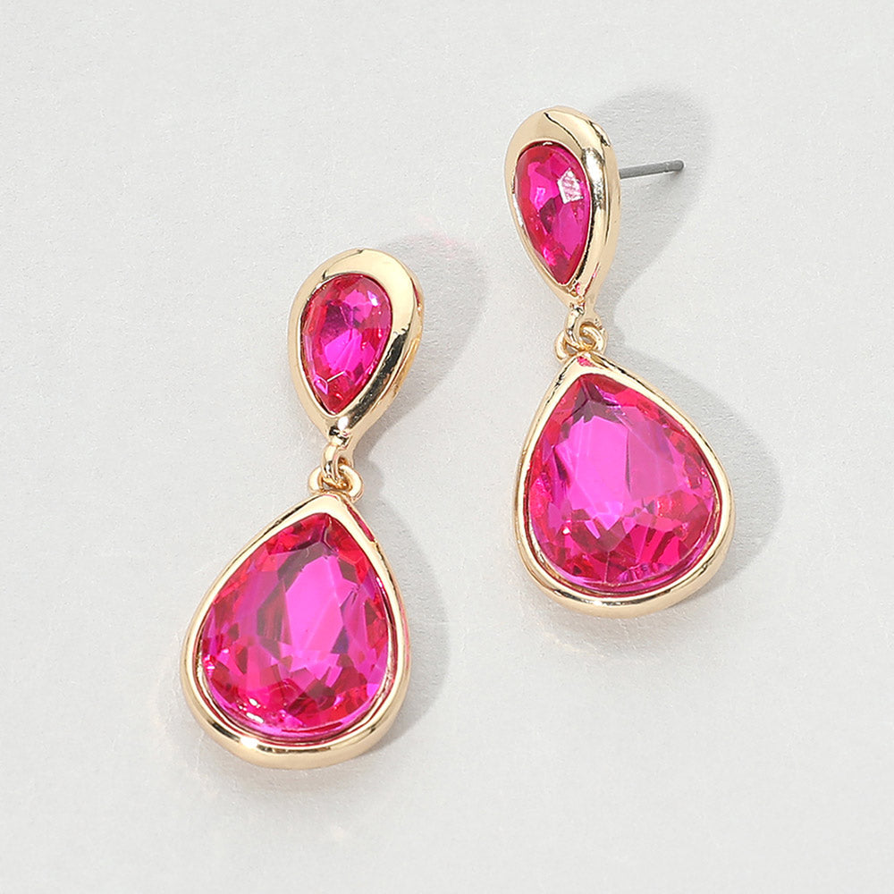 Teardrop Faceted Stone Drop Dangle Earrings 2