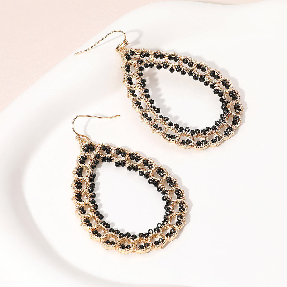 Seed Beaded Wrapped Open Teardrop Dangle Earrings 1