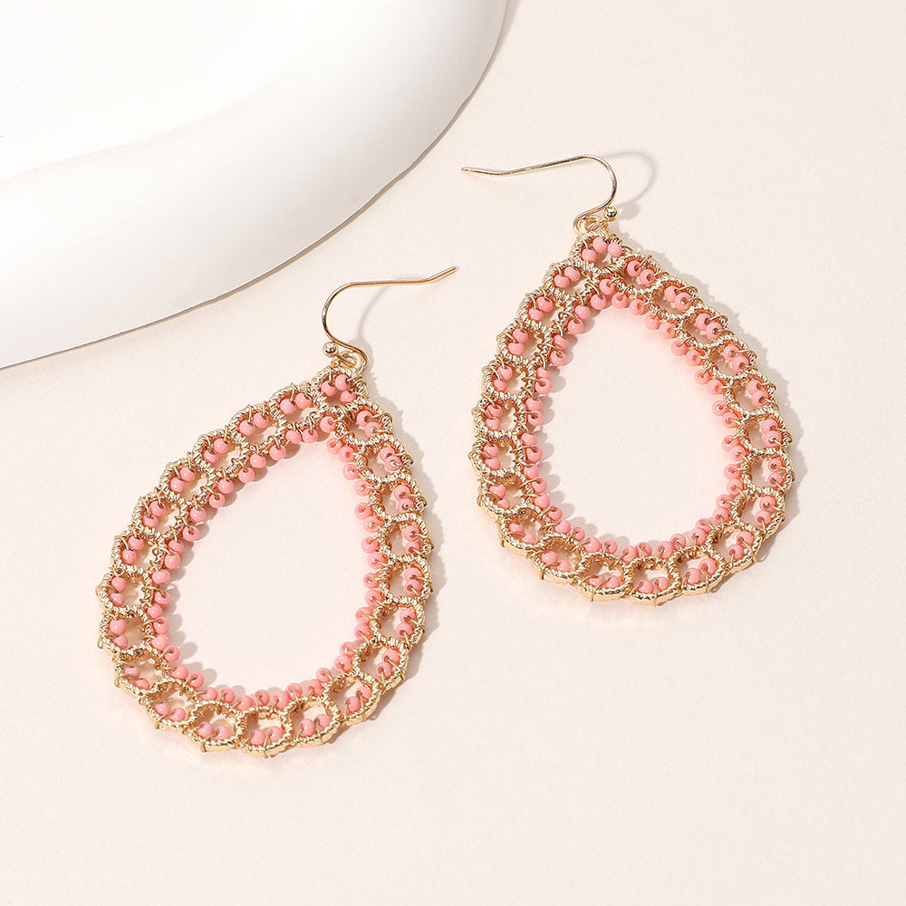 Seed Beaded Wrapped Open Teardrop Dangle Earrings 2