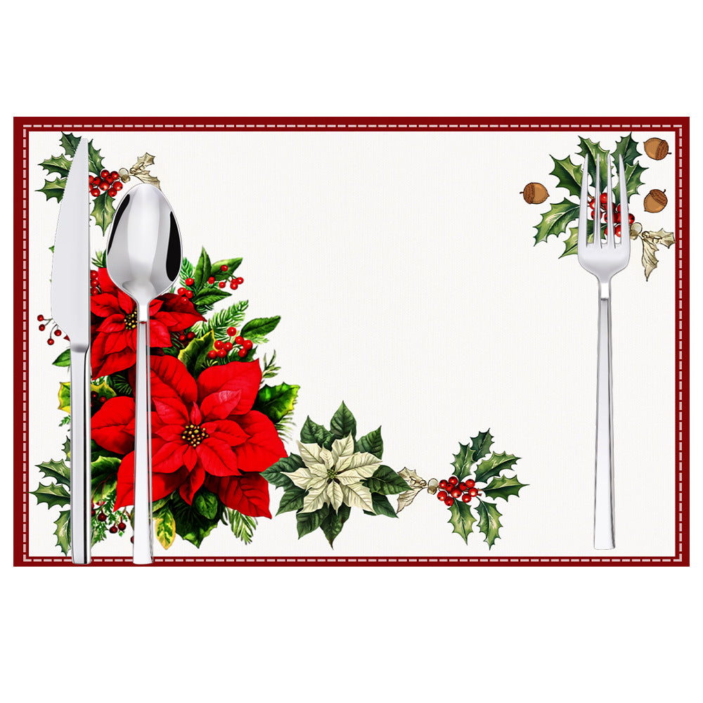 Christmas Red Flower Meal Mat Flower Pinecone Printed Table Mat Holiday Table Insulation Mat 8