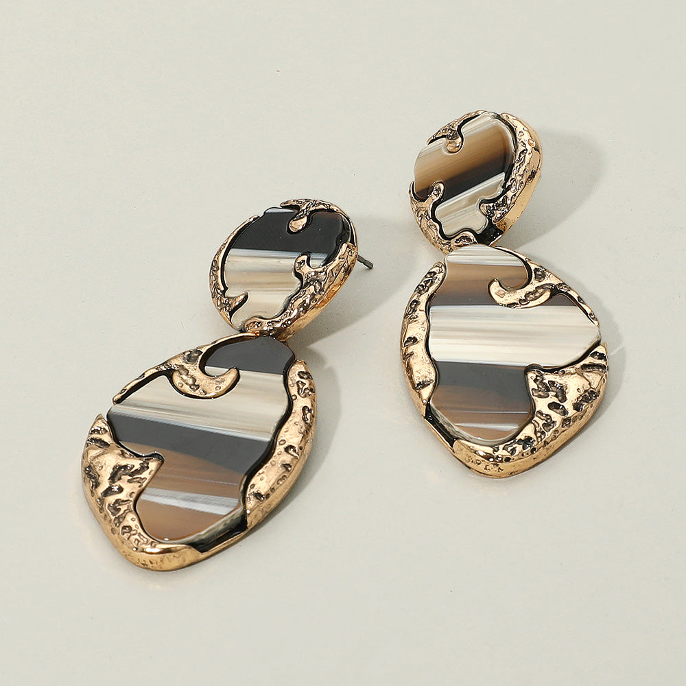 Textured Metal Frame Abstract Celluloid Acetate Drop Dangle Statement Earrings 1