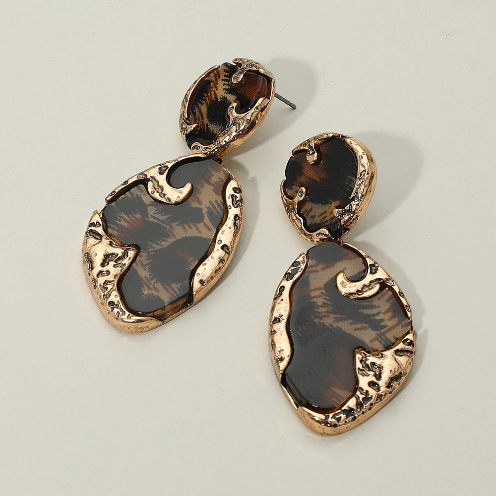 Textured Metal Frame Abstract Celluloid Acetate Drop Dangle Statement Earrings 2