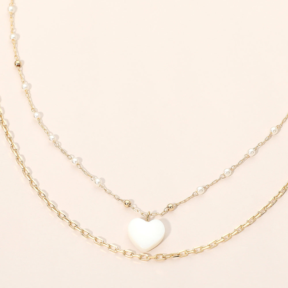 Mother of Pearl Heart Pendant Layered Necklace 1