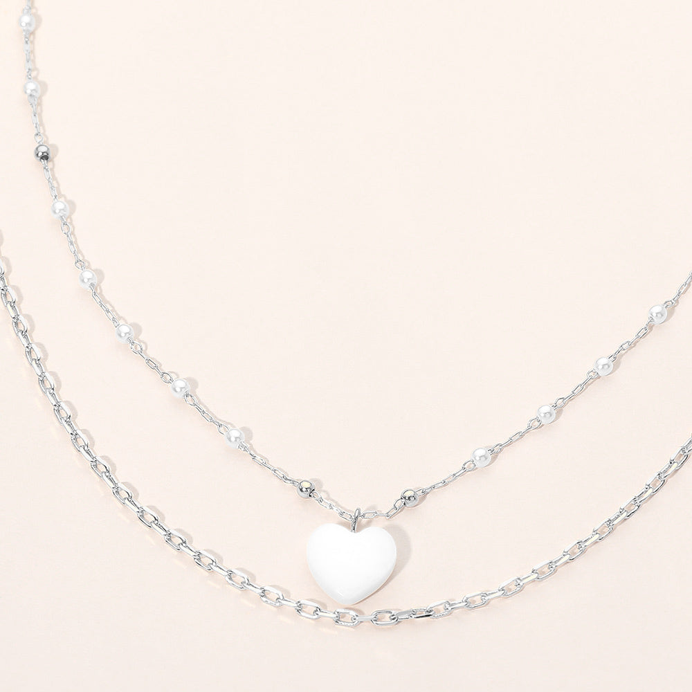 Mother of Pearl Heart Pendant Layered Necklace 2