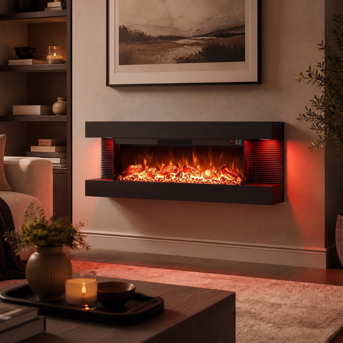 32-Inch Wall Mount Electric Fireplace with WiFi & Floating Mantel 2