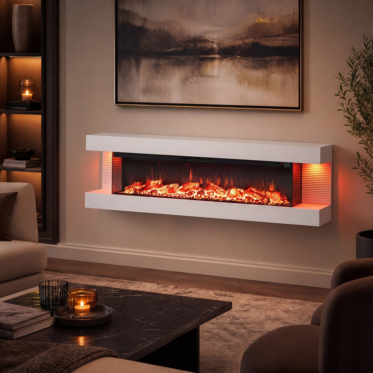 32-Inch Wall Mount Electric Fireplace with WiFi & Floating Mantel 2