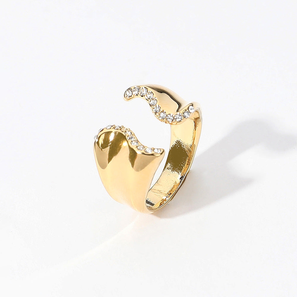 Sterling Silver Dipped Hypoallergenic Stone Paved Wavy Tip Ring 1