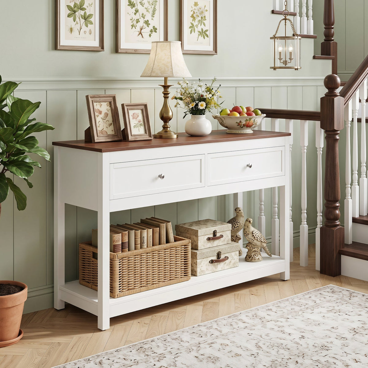 Console Table with 2 Drawers and Open Storage Shelf 2